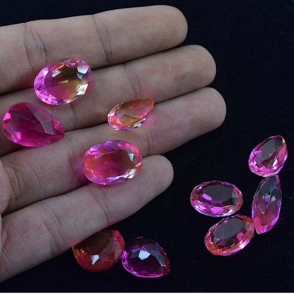 [2pcs] 15Ct Bi-Color Watermelon Tourmaline Doublet Pear Gemstone Loose Crystal - Picture 4 of 5